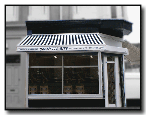 Example of awning with wording on valance